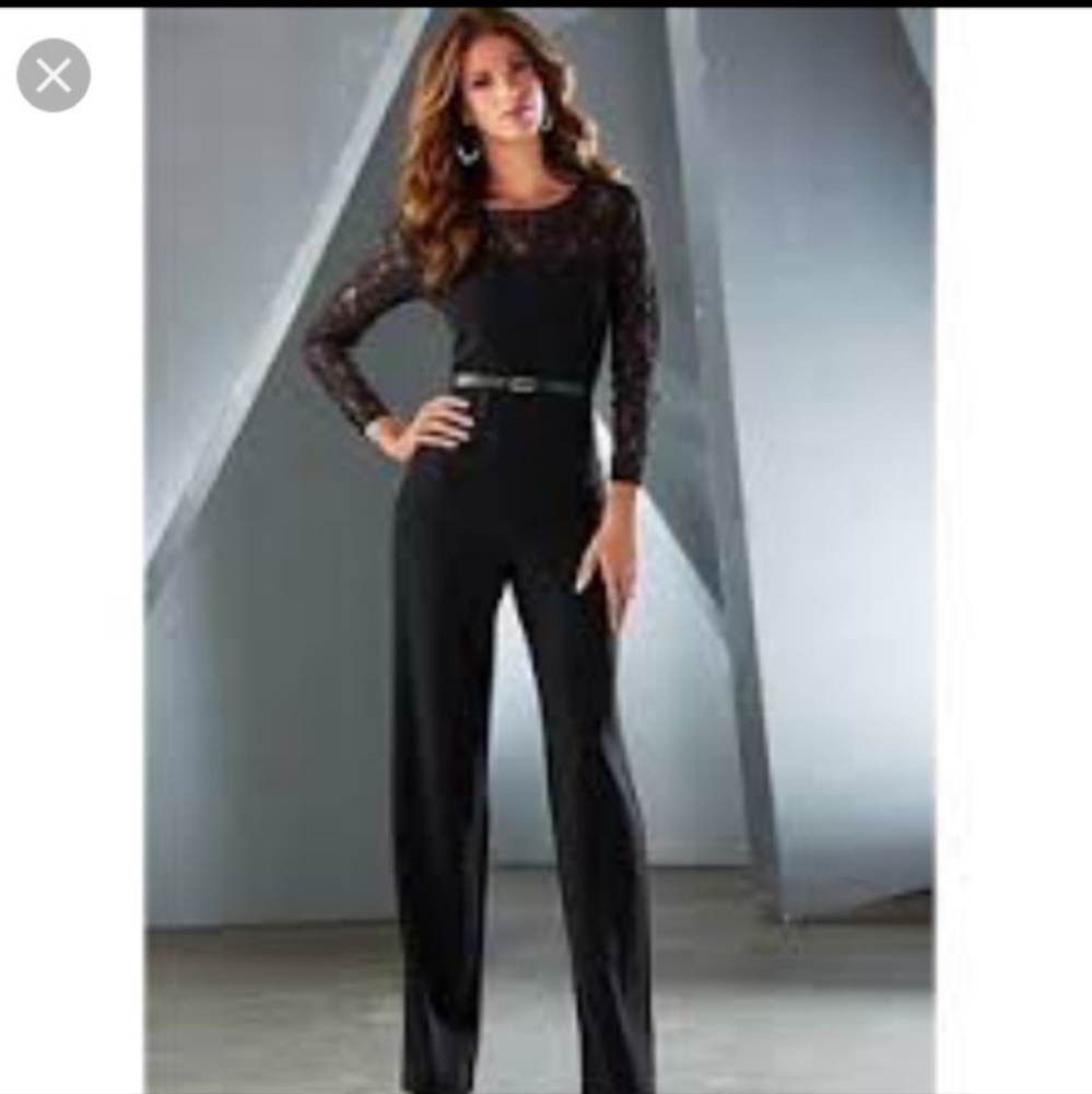 Venus black lace top wide leg jumpsuit